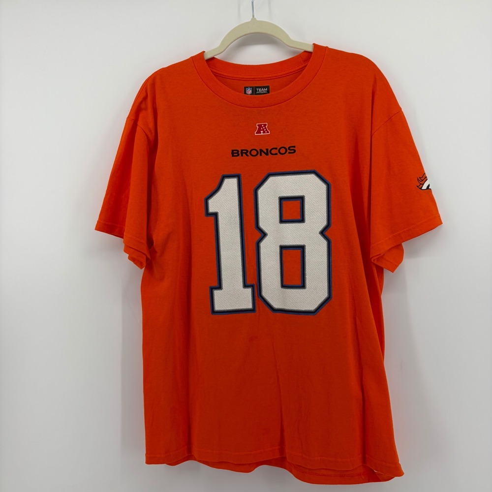 NFL Mens Large Orange Denver Broncos Peyton Manning 18 T-Shirt Graphic Tee